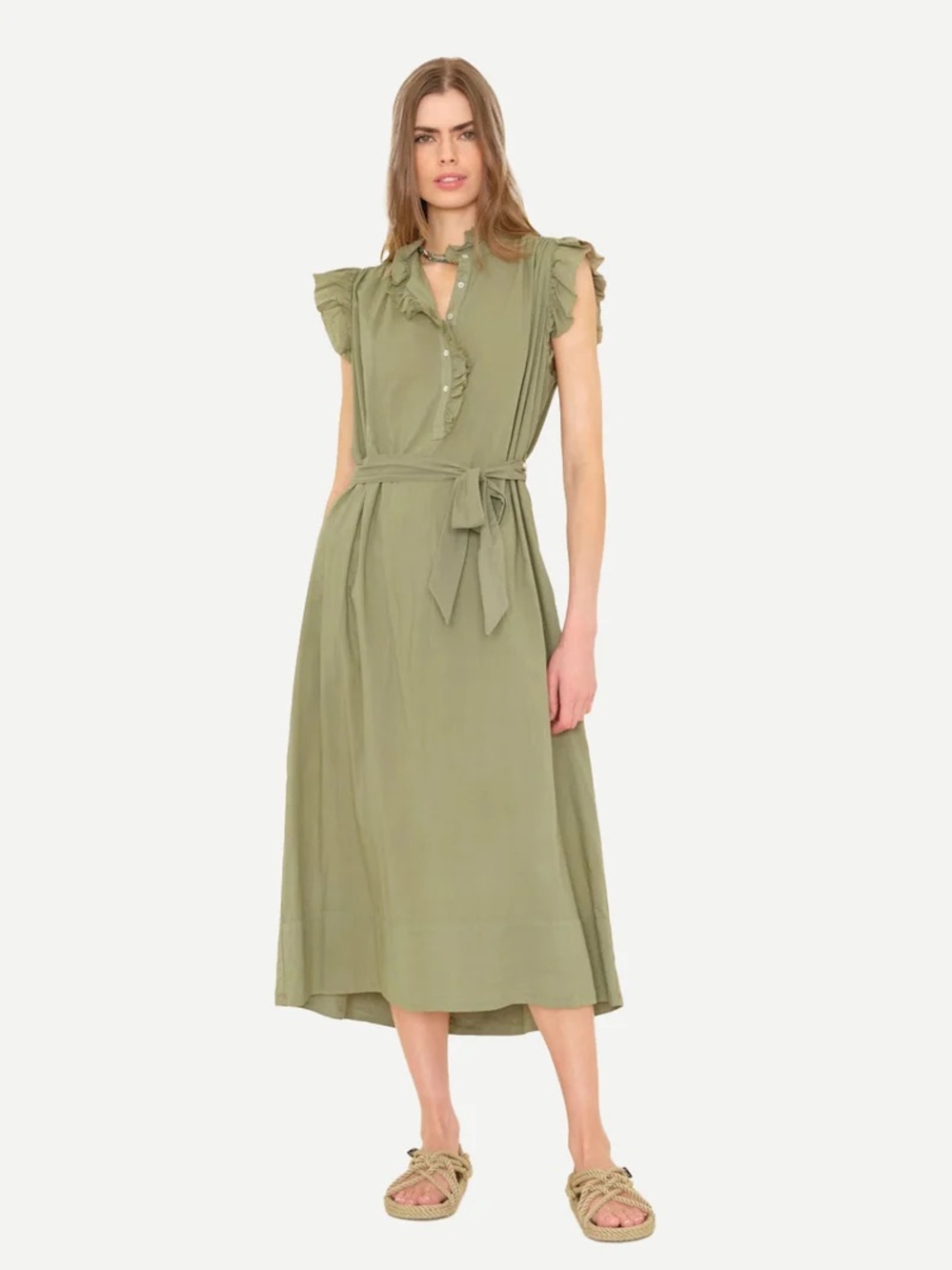 NEW NWT Xirena April Ruffled Poplin Midi Dress in Dark Seagrass